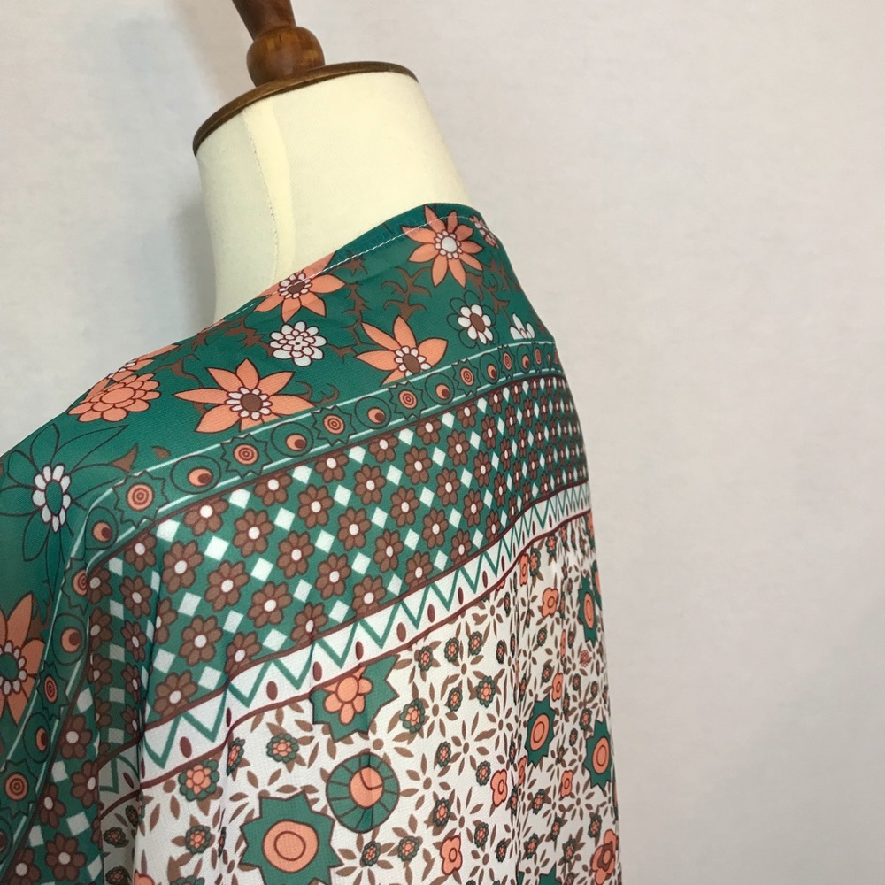 Trendy Boho Floral Kimono Cardigan Beach Coverup - Picture 6 of 8